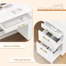 43" Computer Desk With Drawers, Small White Writing Desk For Home Office Bedroom, Modern Compact Desk With Gold Handles,  White/ Black - 白色 - 查看 4