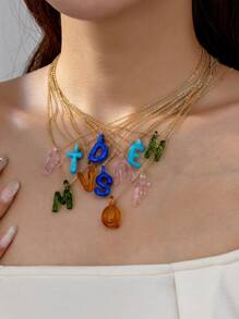 1pc Handmade Glass Initial Letter A-Z Alphabet Pendant Necklace, Special Birthday Or Holiday Gift For Friends (Color And Shape May Vary Slightly)