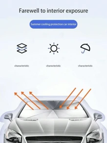 Parasol para coche, visera solar de verano para coche, parasol para parabrisas, protege el coche de los rayos solares y los daños por calor, lo mantiene fresco y protege el interior. - Negro - Ver 5