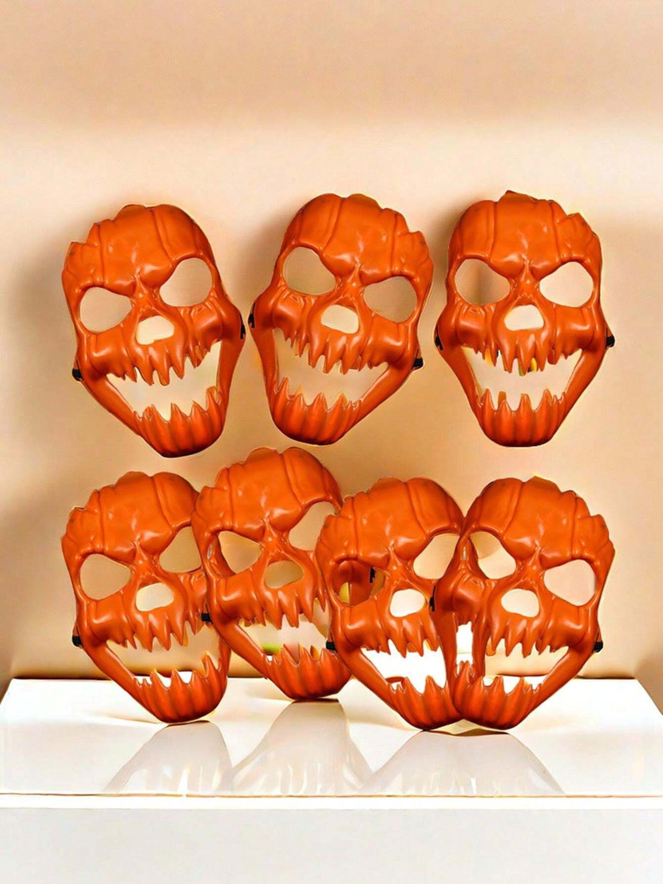 1pc Halloween Pumpkin Face Mask, Plastic Yellow Pumpkin Field Skull