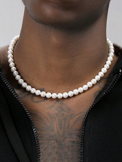 CVNANA 1 pezzo Collana con perle finte rotonde alla moda unisex in stile retrò Catena clavicolare per luso quotidiano e come regalo per coppia