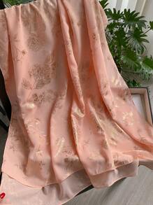 1pc Elegant Floral Foil Print Linen Scarf For Women, Summer Sunscreen Beach Shawl Accessory - Multicolor - View 5