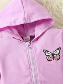 Chaqueta casual ligera con capucha y estampado de mariposa para niñas volviendo a la escuela - Morado - Ver 4