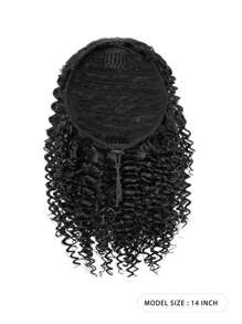 Extensión de cola de caballo corta rizada y áspera, de 14 pulgadas de longitud con cordón natural y dos clips, sintética para mujeres afro - Negro - Ver 2