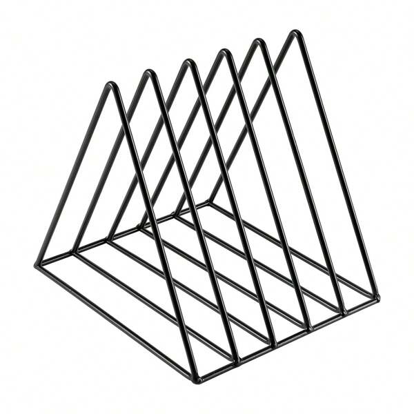 Soporte metálico de vinilo de 5 ranuras para archivo triangular con revistero - Organizador de escritorio elegante y negro para oficina y hogar, accesorios de fotografía, Set versátil de 1 pieza