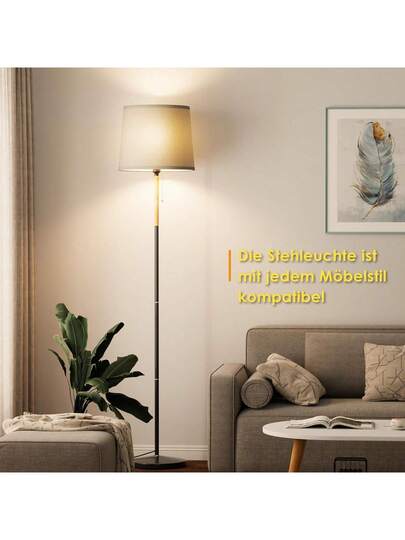 Vloer Lamp Linen Lampshade, E27 Base, Max. 60W, Living Room Lamp, Fabric Shade 170cm Height Room, Bedroom, Study, Office, out Bulb view 8