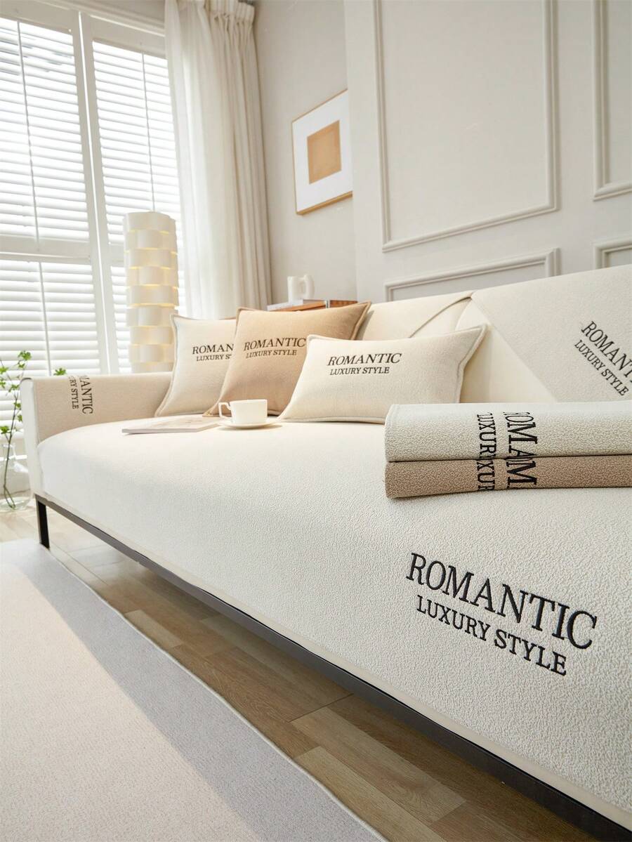 1 件奢华简约刺绣沙发垫套，防滑防尘防刮，四季使用，适用于卧室、客厅、书房