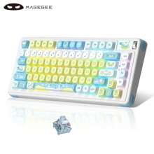 MageGee Air75 Wireless Mechanical Gaming Keyboard RGB PBT Puppy Theme Keycaps Gasket Mount Keyboard 2.4G/BT5.2/USB-C Hot Swappable Custom Pre-Lubed Blue Whale Switch Keyboard Creamy Mechanical Keyboard For Laptop/Tablet//WIN