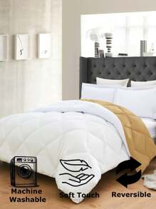 3PC Reversible 2-Tone Comforter Set With 2 Pillow Shams - 2 Different Colors! Duvet Insert - White & Gold - View 4