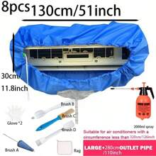8 件/套 37.4/51.1 英寸夏季空调清洁罩，加厚挂式空调防尘罩，带排水管，集水器适用于大型住宅和商用空调机组，包括清洁刷、手套、毛巾和喷雾 - 八件套 - 查看 12