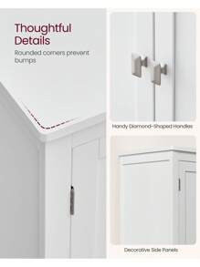 VASAGLE Bathroom Floor Storage Cabinet, Bathroom Storage Unit, Freestanding Cabinet With 4 Doors, Adjustable Shelves, 11.8 X 23.6 X 43.3 Inches - 白色 - 查看 4