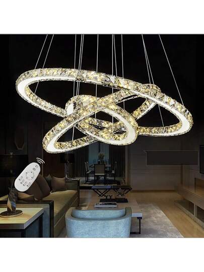 LILIIN Crystal Hang Lamp Two Rings Three Ch elier Ceiling Cold Wit Dimmable Stainless Steel Kitchen Verlichting Bedroom view 8