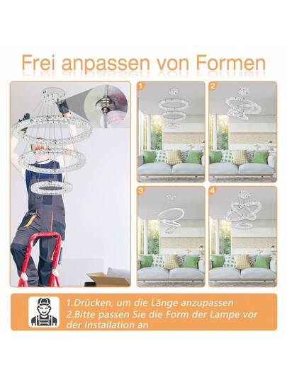 LILIIN Crystal Hang Lamp Two Rings Three Ch elier Ceiling Cold Wit Dimmable Stainless Steel Kitchen Verlichting Bedroom view 4