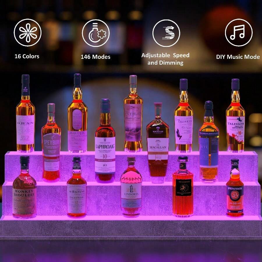 LED Lighted Liquor Bottle Display Shelf, 37 Inch Bar Display Shelf, DIY