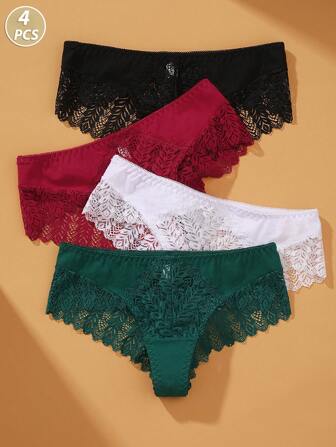 VKME 4st/set Spets Patchwork Damtrosor Underkläder Bekväma underkläder Trosor Kalsonger