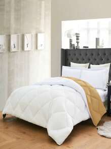 3PC Reversible 2-Tone Comforter Set With 2 Pillow Shams - 2 Different Colors! Duvet Insert - White & Gold - View 3
