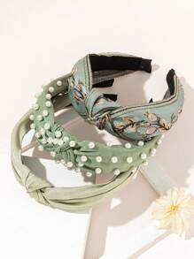 3pcs Style Crochet Flower & Solid Color Wide Headband With Faux Pearl For Beach Vacation Boho - Multicolor - View 10