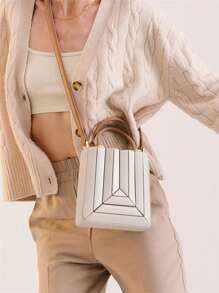 Women's Fashion Rainbow Patchwork Handbag - Versatile Box Shape, Top-Handle, Crossbody & Shoulder Bag, Perfect For Parties, Gatherings, And Daily Use - White - View 2