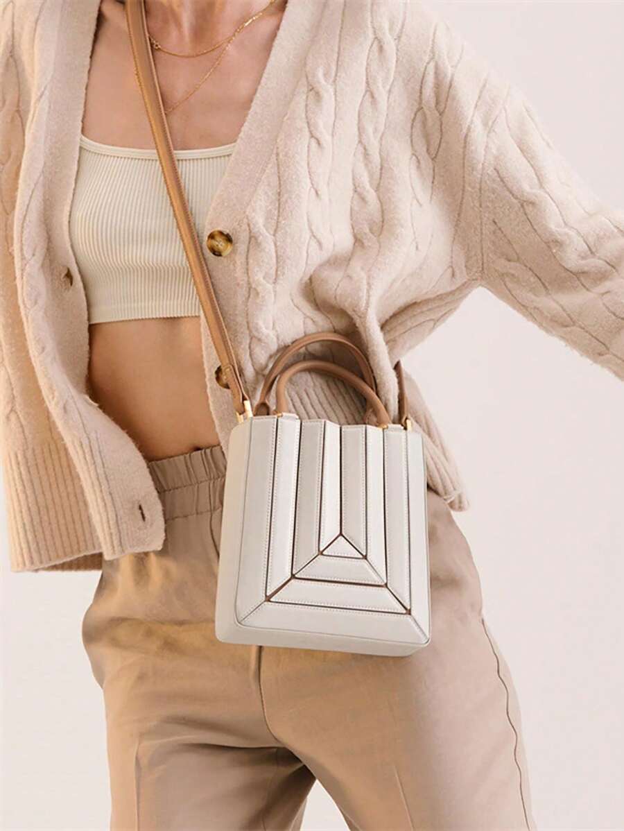 Women's Fashion Rainbow Patchwork Handbag - Versatile Box Shape, Top-Handle, Crossbody & Shoulder Bag, Perfect For Parties, Gatherings, And Daily Use