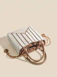 Women's Fashion Rainbow Patchwork Handbag - Versatile Box Shape, Top-Handle, Crossbody & Shoulder Bag, Perfect For Parties, Gatherings, And Daily Use - White - View 9