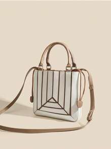 Women's Fashion Rainbow Patchwork Handbag - Versatile Box Shape, Top-Handle, Crossbody & Shoulder Bag, Perfect For Parties, Gatherings, And Daily Use - White - View 6