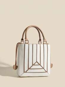 Women's Fashion Rainbow Patchwork Handbag - Versatile Box Shape, Top-Handle, Crossbody & Shoulder Bag, Perfect For Parties, Gatherings, And Daily Use - White - View 5