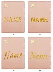 1pc Customized Name PU Passport Cover Passport Sleeve Holder Protective Slim Bank Business Card Case Organizer Ultra Slim Leather Protector Portable Documents Storage ID Card Wallet Coin Purse RFID Blocking Waterproof Women Man Travel Accessories Personalized Any Name With Golden Letter Air Ticket Clip Fold For Office Business DIY - Pink - View 5