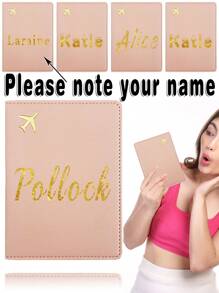 1pc Customized Name PU Passport Cover Passport Sleeve Holder Protective Slim Bank Business Card Case Organizer Ultra Slim Leather Protector Portable Documents Storage ID Card Wallet Coin Purse RFID Blocking Waterproof Women Man Travel Accessories Personalized Any Name With Golden Letter Air Ticket Clip Fold For Office Business DIY - Pink - View 1