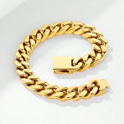 1 pieza Cadena de acero inoxidable brillante de 6mm/8mm/10mm/12mm/11mm/13mm de ancho, color dorado de 18K, estilo hip hop, rock de discoteca punk, grueso, vintage, eslabón cubano, excelente regalo de cumpleaños para hombres