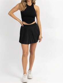 MABLE PLEATED ELASTIC TENNIS SKIRT - 黑色 - 查看 3