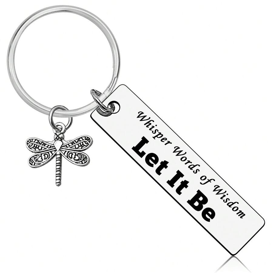 1pc New Design Stainless Steel  Keychain Inspirational Gift For Men Women Whisper Words Of Wisdom Let It Be - Silver - View 1