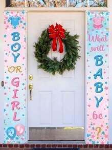 Tovaglia in plastica per annuncio del sesso del bebè (maschio o femmina), telo di sfondo, striscione, decorazione da parete, forniture per festa a tema blu o rosa per gender reveal, decorazioni per festa di nascità e regali per famiglia - Multicolore - Visualizzare 5