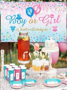 Tovaglia in plastica per annuncio del sesso del bebè (maschio o femmina), telo di sfondo, striscione, decorazione da parete, forniture per festa a tema blu o rosa per gender reveal, decorazioni per festa di nascità e regali per famiglia - Multicolore - Visualizzare 6