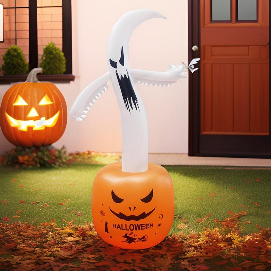 PVC Inflatable Ghost Pumpkin Halloween Decoration, Yard Scary Atmosphere Stage Layout Ornament For Halloween Party - White - View 1