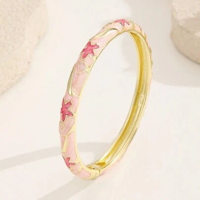1pc Fashionable New Bohemian Style Gold-Plated Enamel Star Bangle, Suitable For Girls And Women