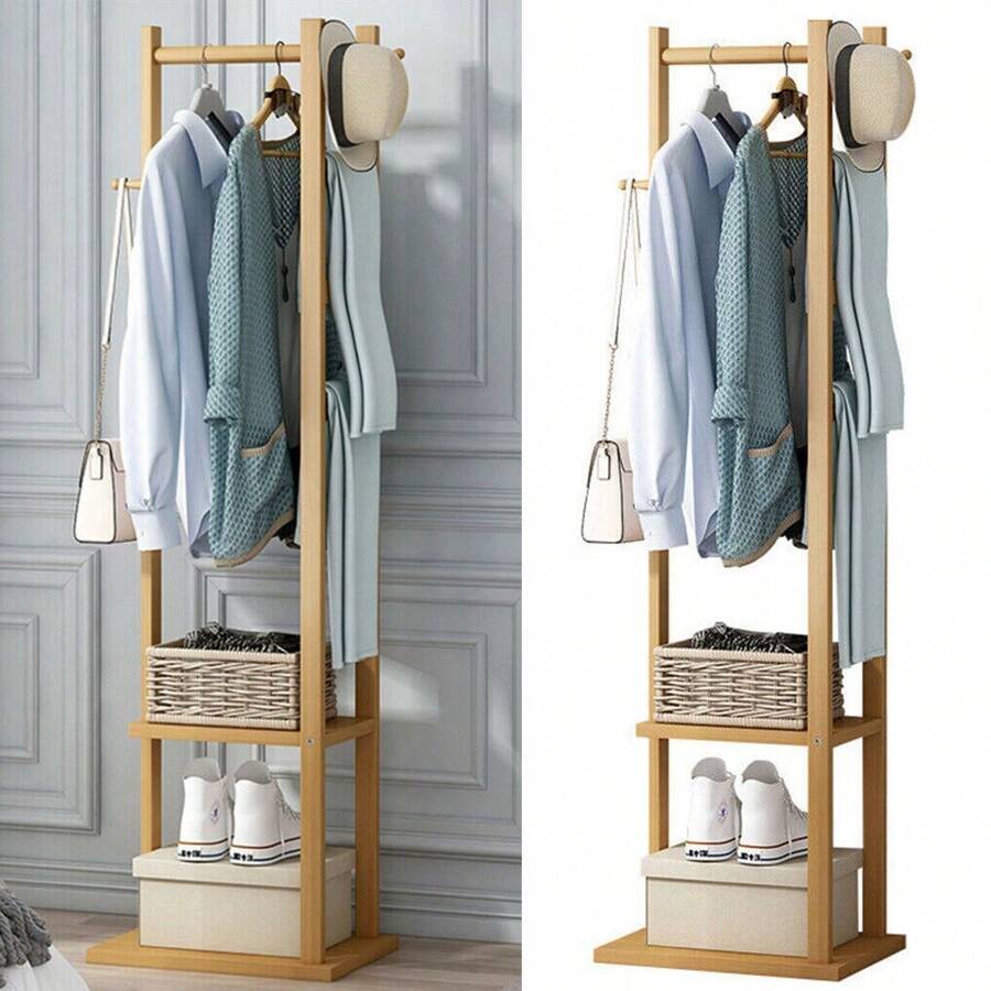 Giá treo quần áo bằng tre UNHO, Giá treo áo góc, Giá treo quần áo đứng tự do, Giá treo quần áo có 2 ngăn, 3 móc treo và móc treo quần cho lối vào, Phòng ngủ, Phòng khách, Đồ trang trí Halloween, Trang phục Halloween, Đồ trang trí mùa thu, Đồ trang trí lễ hội, Mùa xuân, Tối giản, Áo mùa hè - gừng - Xem 1