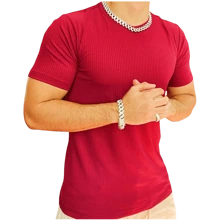 Camiseta Masculina Básica Manga Curta malha Canelada - bordô - Visão 1