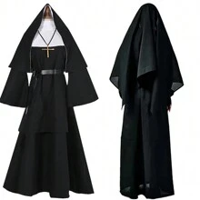 Priest Cosplay Halloween Black Dress And Hat Outfit, In Stock Witch - Black - View 1