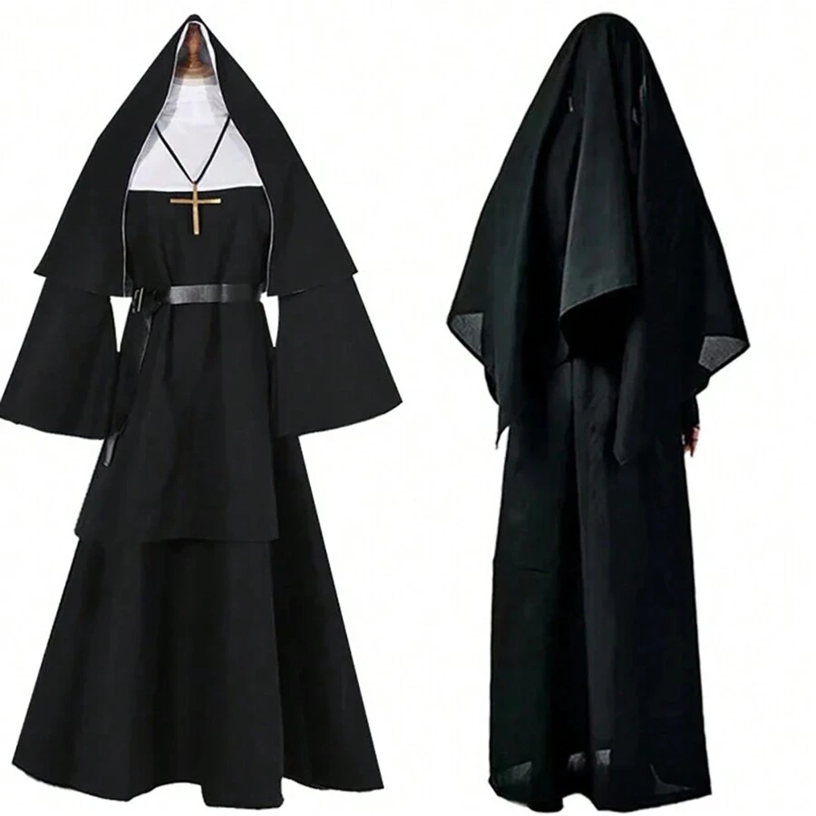 Priest Cosplay Halloween Black Dress And Hat Outfit, In Stock Witch - Black - View 1