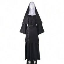Priest Cosplay Halloween Black Dress And Hat Outfit, In Stock Witch - Black - View 2