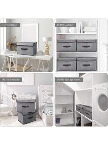 6 Caja de almacenamiento con tapa cajas almacenaje ropa almacenamiento de tela de lino plegable para libros, ropa, juguetes, hogar, dormitorio, armario, oficina (grey) - Gris - Ver 7