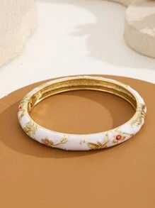 1 件时尚镀金白色花朵图案珐琅景泰蓝手链手镯首饰适合女孩和女士 - 白色 - 查看 3