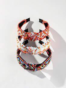 3pcs Style Crochet Flower & Solid Color Wide Headband With Faux Pearl For Beach Vacation Boho - Multicolor - View 14