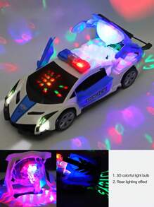 1pc Dancing Deformation Rotating Universal Police Car Electric Stunt Car With Lights Automatically Open The Door Boy Children's Toys,Back To School
