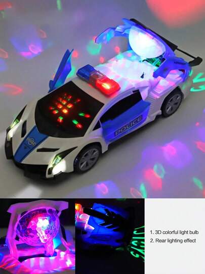 1pc Dancing Deformation Rotating Universal Police Car Electric Stunt Car With Lights Automatically Open The Door Boy Children's Toys,Back To School
