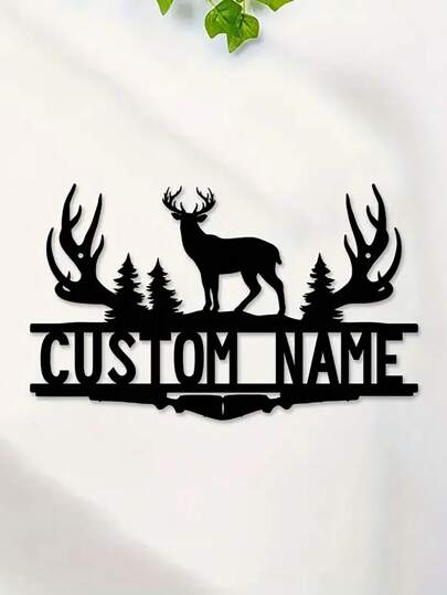 1pc Customized Iron Deer Horn Wall Art With Personalized Name Sign For Farmhouse, Courtyard, Porch, Deer Head Art Decoration, Unique Gift Idea Ornamental, Exquisite, Stylish, Contracted, Vintage Custom, Personalized, Unique Ideal Gifts For Him Her, Boyfriend, Girlfriend, Dad, Mom, Family, Friends For Mother's Day, For Birthdays, For Children's Day Father's Days, For Housewarming Dining Room, Living Room, Valentine Day, Valentine Day Decor, Slow Summer Living,Customized Crafts,Chic Autumn