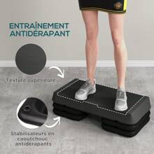SPORTNOW Stepper aérobic fitness hauteur réglable 3 niveaux 10/15/20 cm surface antidérapante plastique, gris - Noir - Voir 8