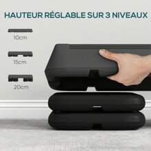 SPORTNOW Stepper aérobic fitness hauteur réglable 3 niveaux 10/15/20 cm surface antidérapante plastique, gris - Noir - Voir 5