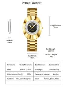 Creative Fashionable Elegant Analog Quartz Wrist Watch With Stainless Steel Strap For Women Golden Watches, Ideal Choice For Gifts - Black - View 6