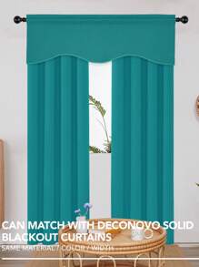 1Pc Scalloped Kitchen Valances For Windows, Rod Pocket Curtain Valance, Blackout Window Valance For Living Room, Small Window, Dining Room, Cafe, Party - Teal Blue - View 2